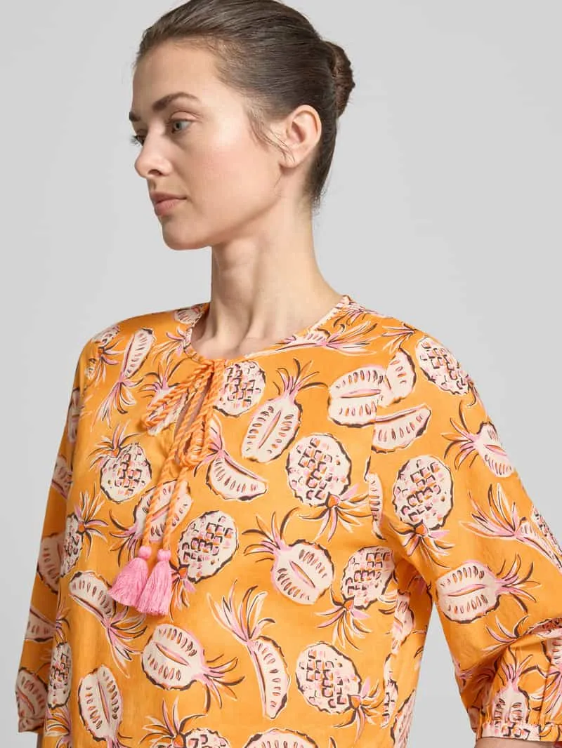 Emily Van den Bergh midi-jurk met druppelvormige hals en 3/4-mouwen oranje, foto 4