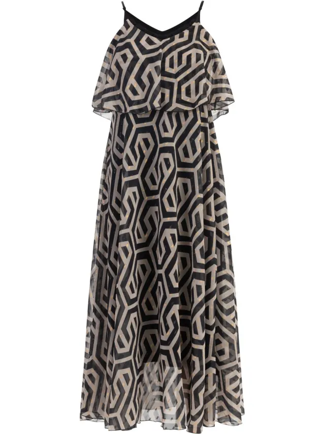 Faina Maxi jurk zwart/beige