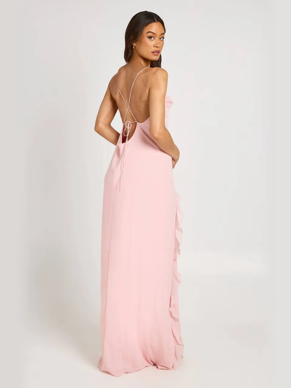boohoo Dames Lange Chiffon Maxi Jurk Met Ruche Detail stoffig roze, foto 2
