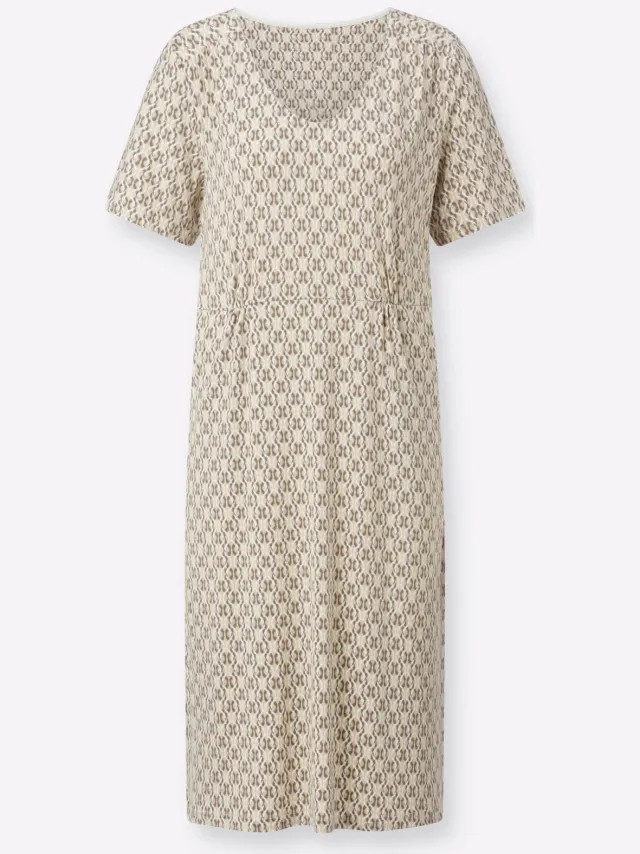 Jersey jurk zand/donkertaupe bedrukt, foto 2