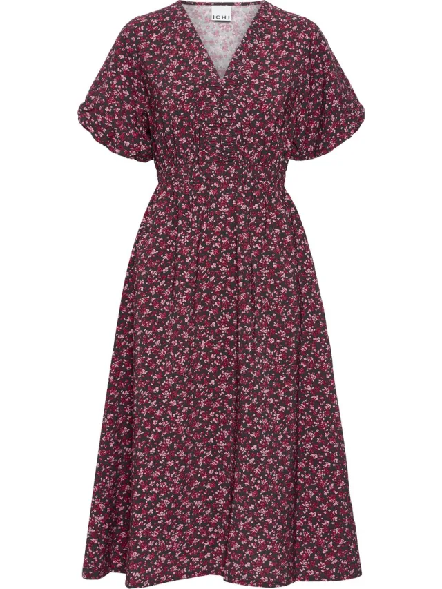 Ichi IHGILVIS DR3 - Dames - Midi jurken BLACK/PINK FLOWER
