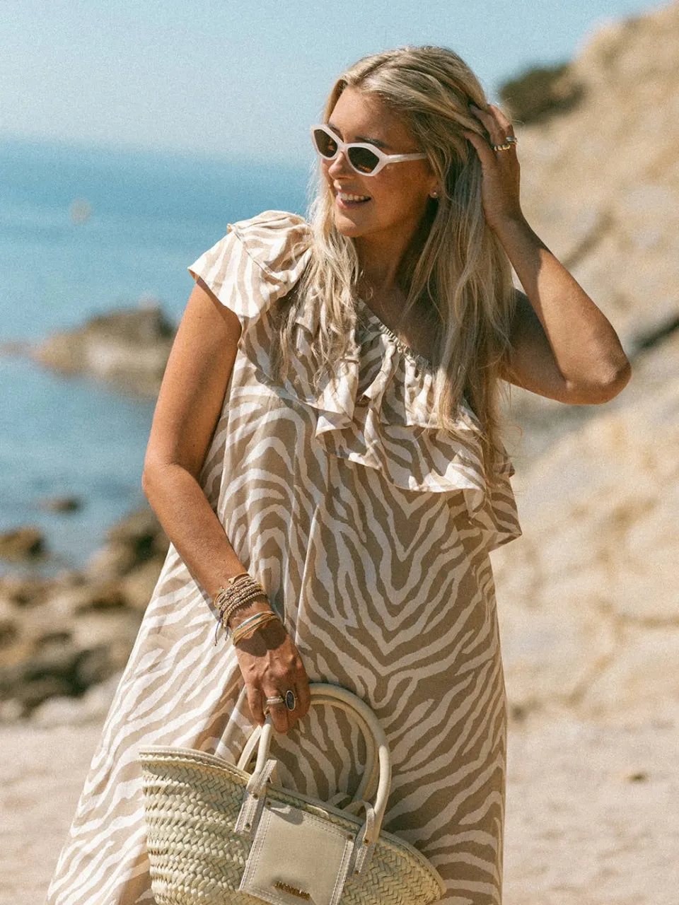 Bolina Island maxi zomerjurk met zebraprint - beige, foto 3