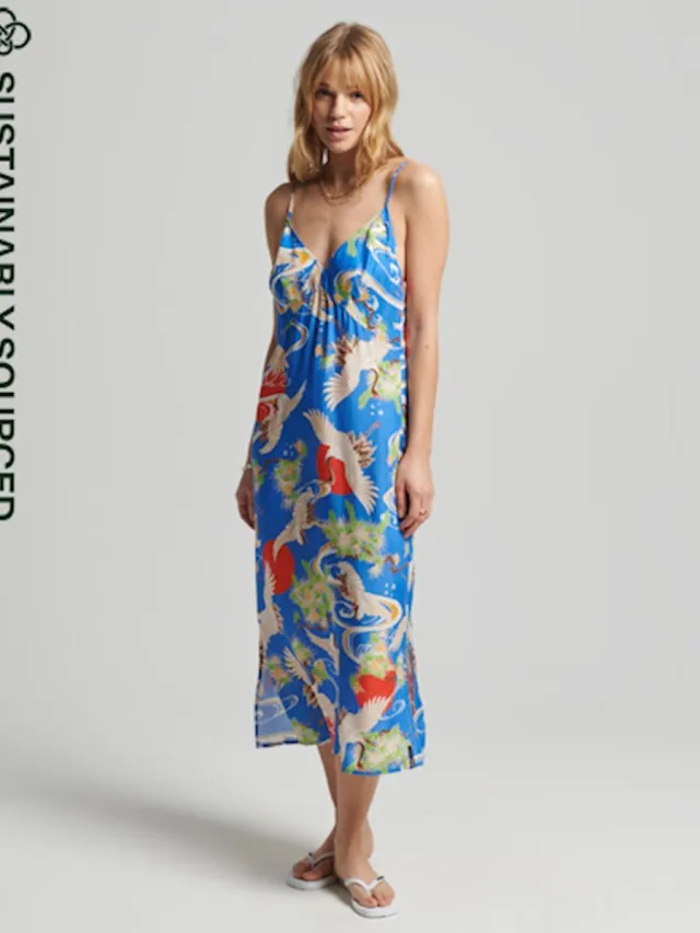 Superdry Dames Vintage midi-slipjurk Crane Sky Blue