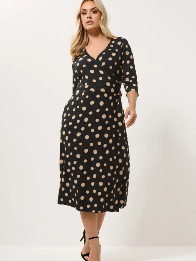 Yours Zwarte Wikkeljurk Met Stippen-60 Black