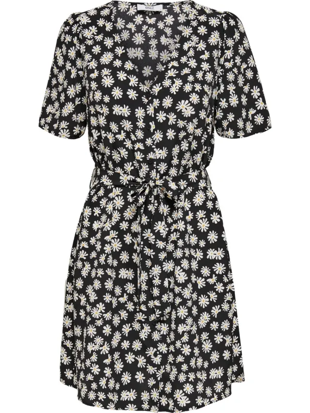 Only ONLDINA S/S SHORT DRESS WVN Dames Jurk Zwart