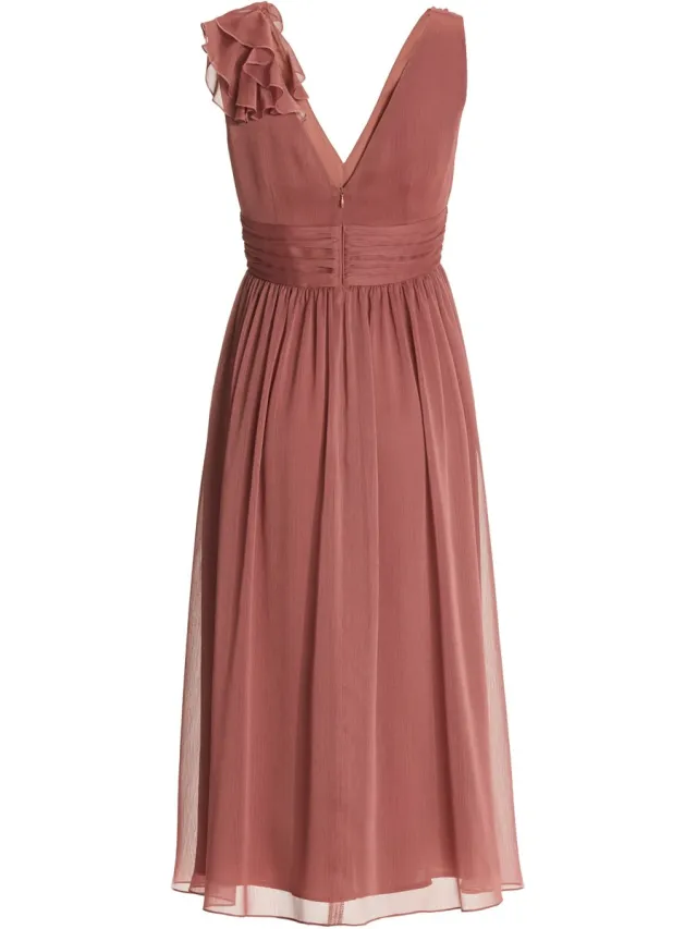 Swing Midi Jurk – Kant & Chiffon – Volant Detail – Blush Rose – Maat 38 /M