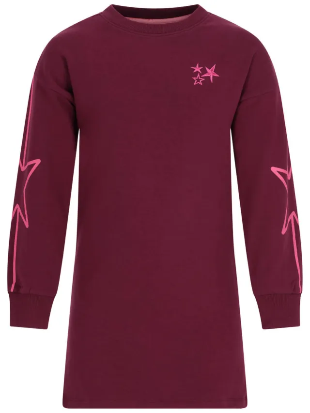 TYGO & vito Daisy midi sweatjurk met sterren donkerrood, foto 2