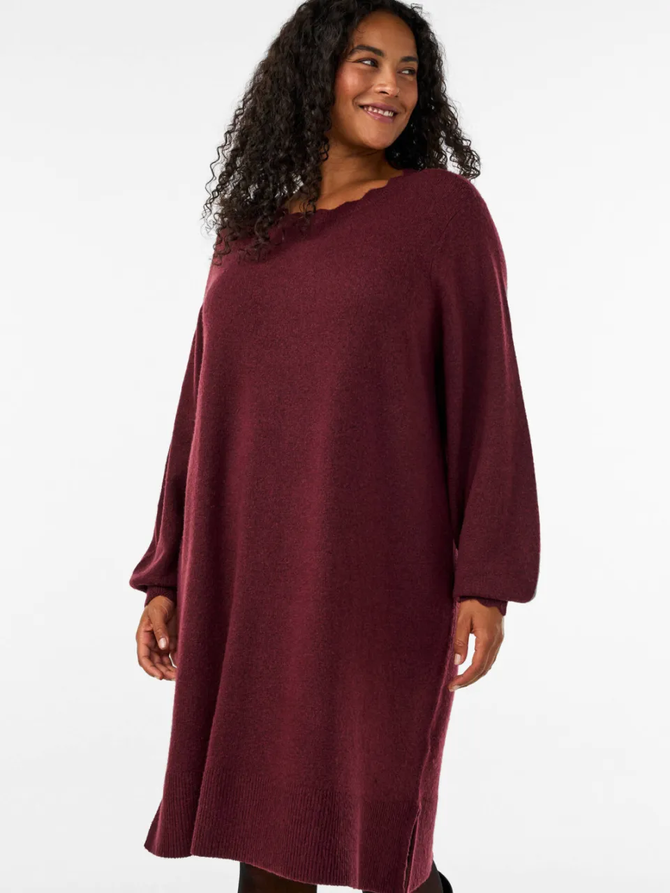 Zizzi gebreide jurk Plus Size - donkerrood, foto 5