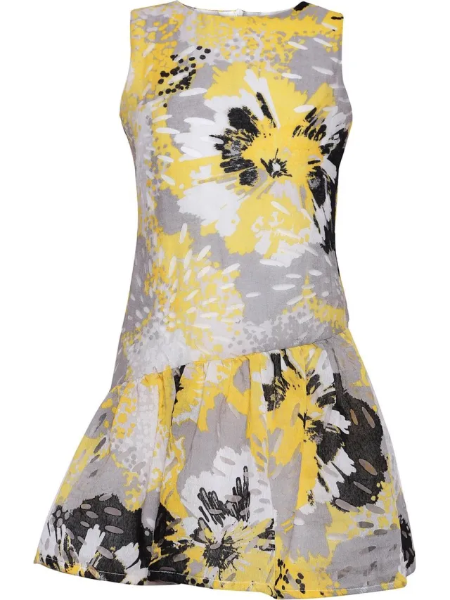 La V feestelijke jurk met vrolijke kleur Multicolor geel 164 (Valt klein) Mutilcolor-Geel