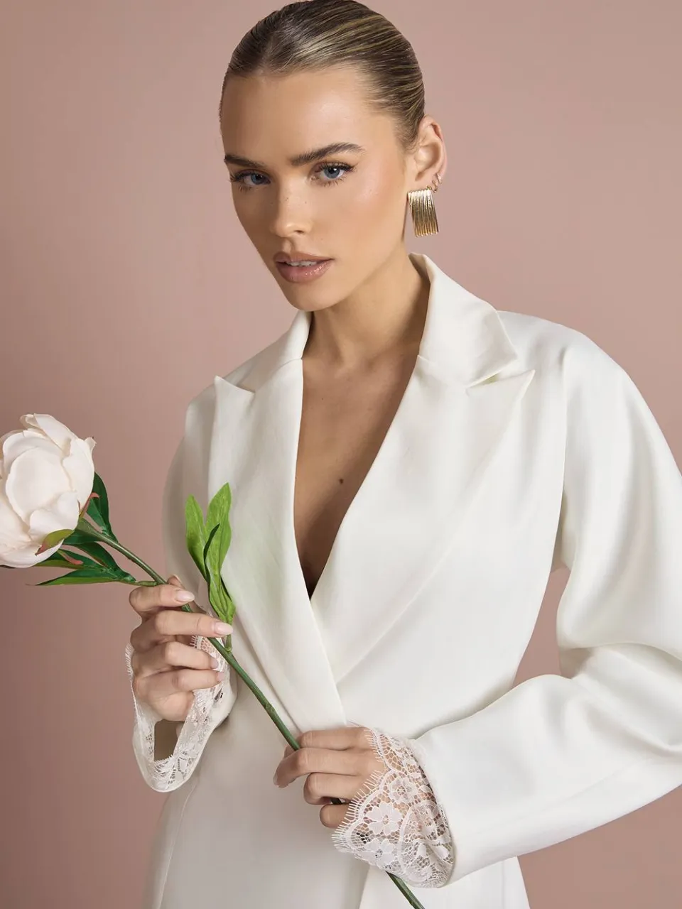 boohoo Dames Gestructureerde Blazer Jurk met Kanten Zoom ivoor, foto 4
