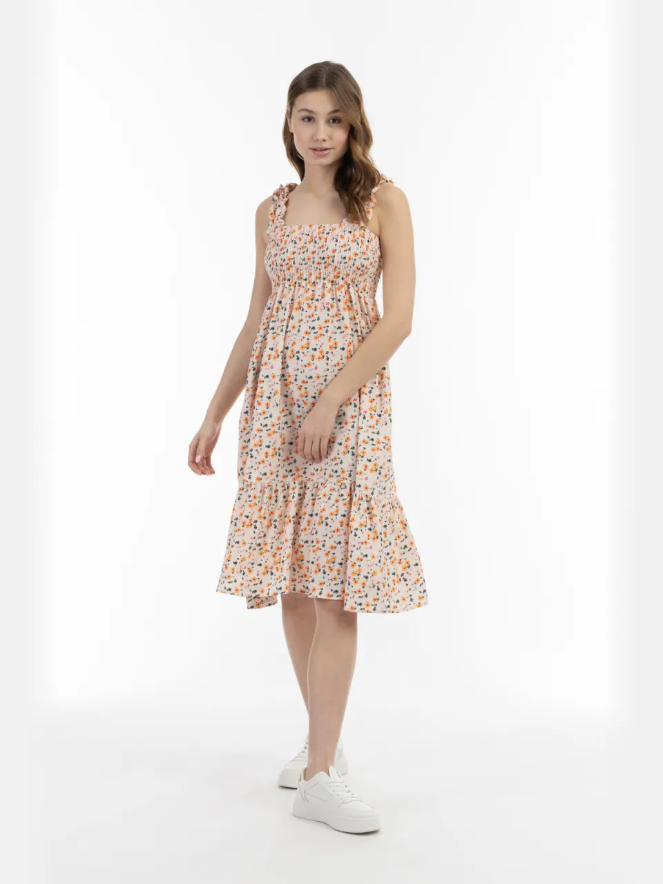 Mymo midi-jurk Dames Crème veelkleurig
