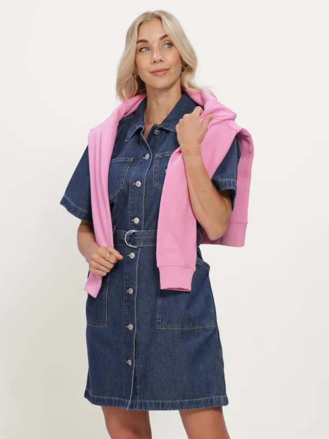 Tommy Jeans Dames Jurken Utility Shirt Dress Cj8036 - Blauw
