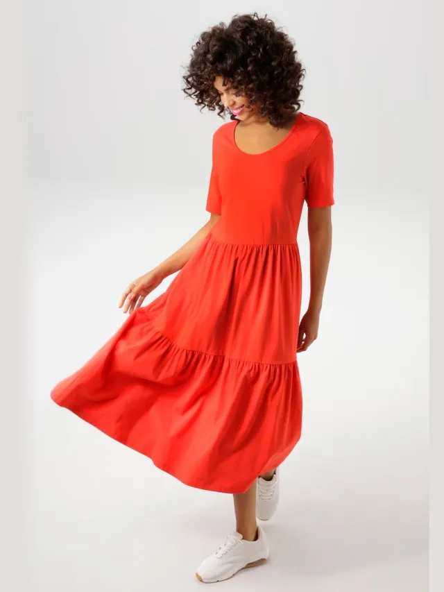 Aniston Jurk | Jersey | Soepel en zwierig | Rood