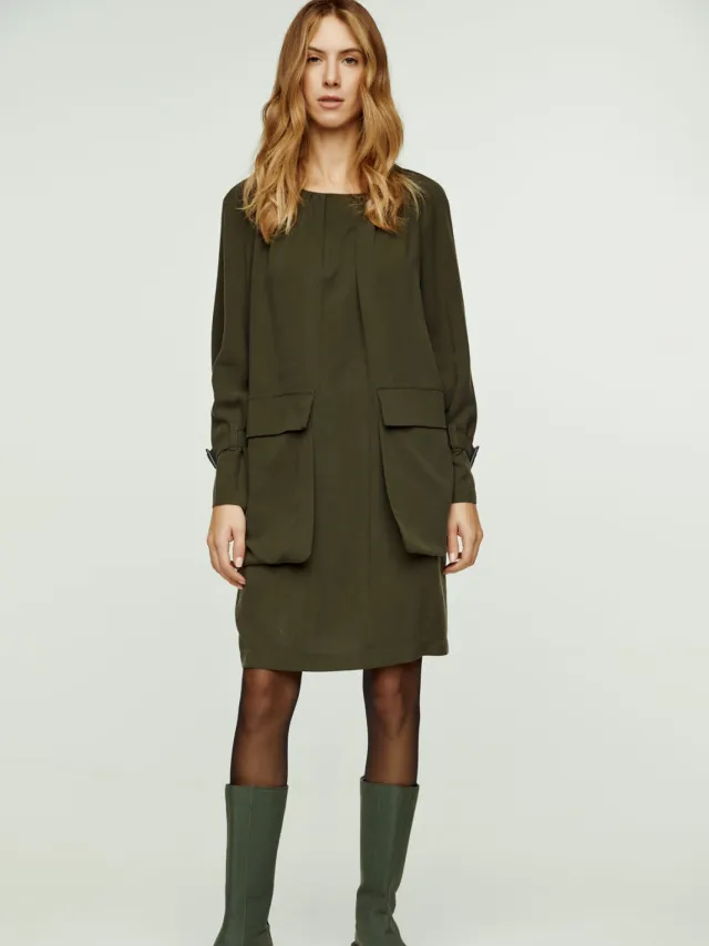Conquista Khaki Pocket Detail Tencel Jurk Kaki