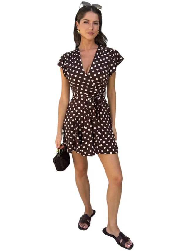 AX Paris Dames/Dames Polka Dot Mini Skater Wrap Dress (Chocolade) Chocoladebruin