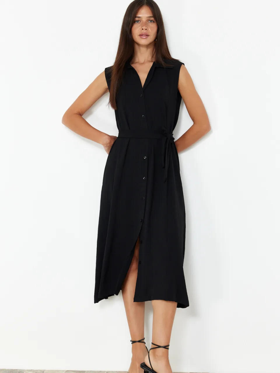 Trendyol TRENDYOLMİLLA Dames Zwart Effen Midi Mouwloos Avond / Dagelijks Blousejurk Jurken, foto 2