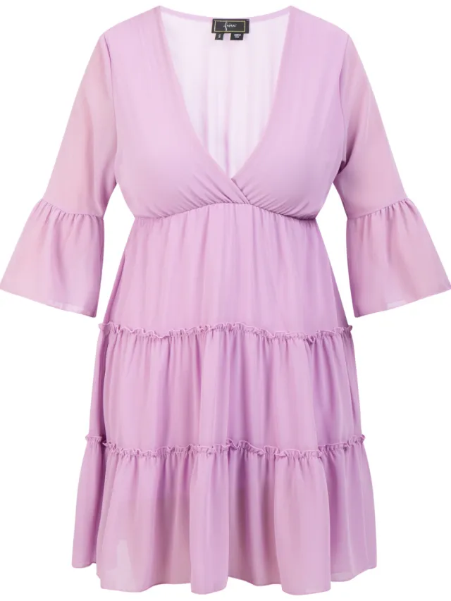 Faina mini-jurk met ruches lila, foto 2