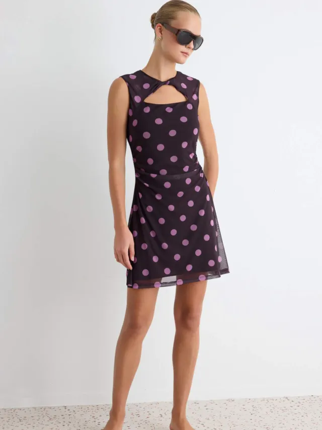 Trendyol TRENDYOLMİLLA Dames Meerkleurig Stippen Kort / Mini Mouwloos Bodycon Jurken Veelkleurig