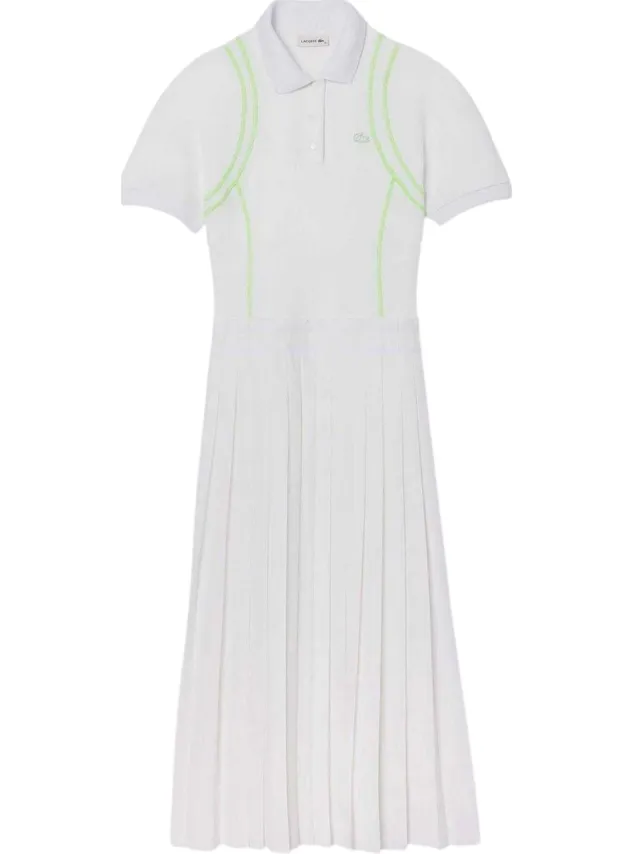 Lacoste Dames Neon Tape Poloshirt Jurk (Wit)