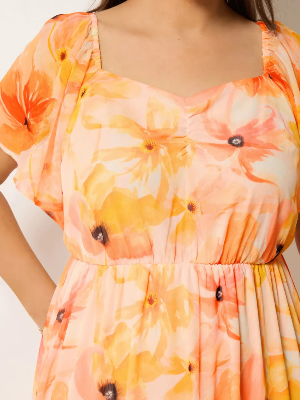 Yours Oranje Jurk Met Bloemenprint En Engelenmouwen, foto 4