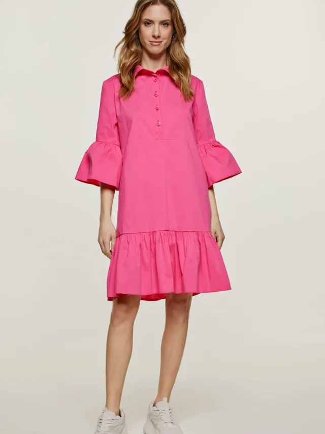 Conquista Fuchsia klokmouwtjes jurk met ruche zoom