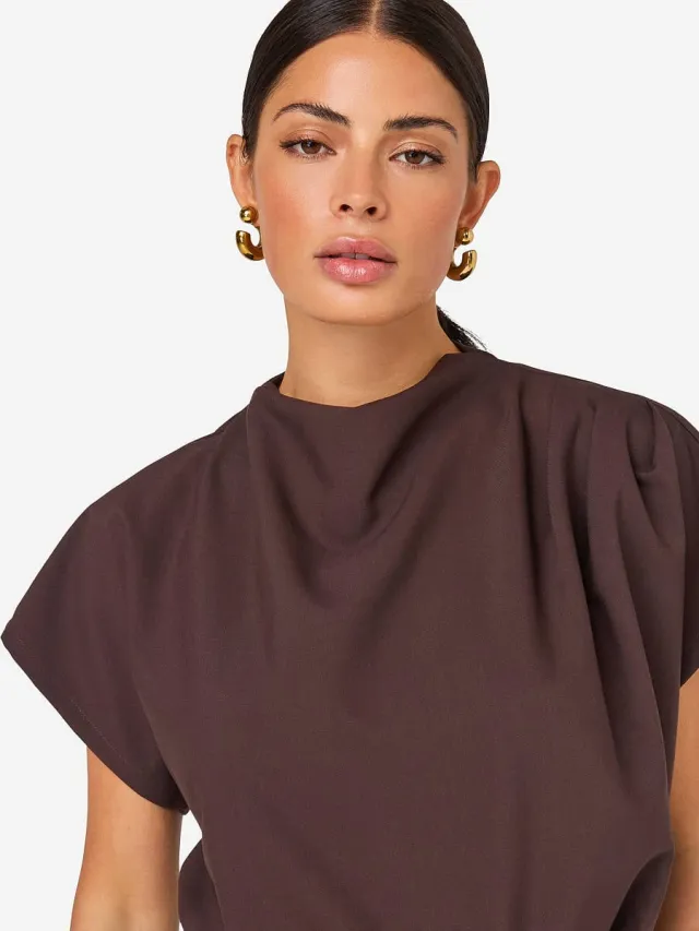 Ibana midi jurk met ceintuur - bruin, foto 3