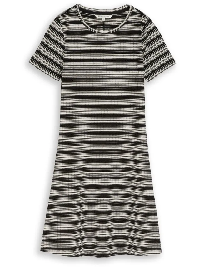 Tom Tailor Denim - Getailleerde mini-jurk met streepjesmotief - black white gradient stripe