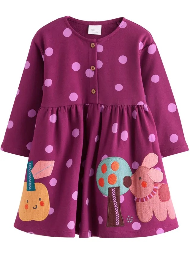 Next Meisjes - Jurk met lange mouwen - Paars Berry Pink