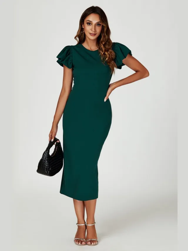 FS Collection Bodycon midi-jurk met volumemouwen in groen