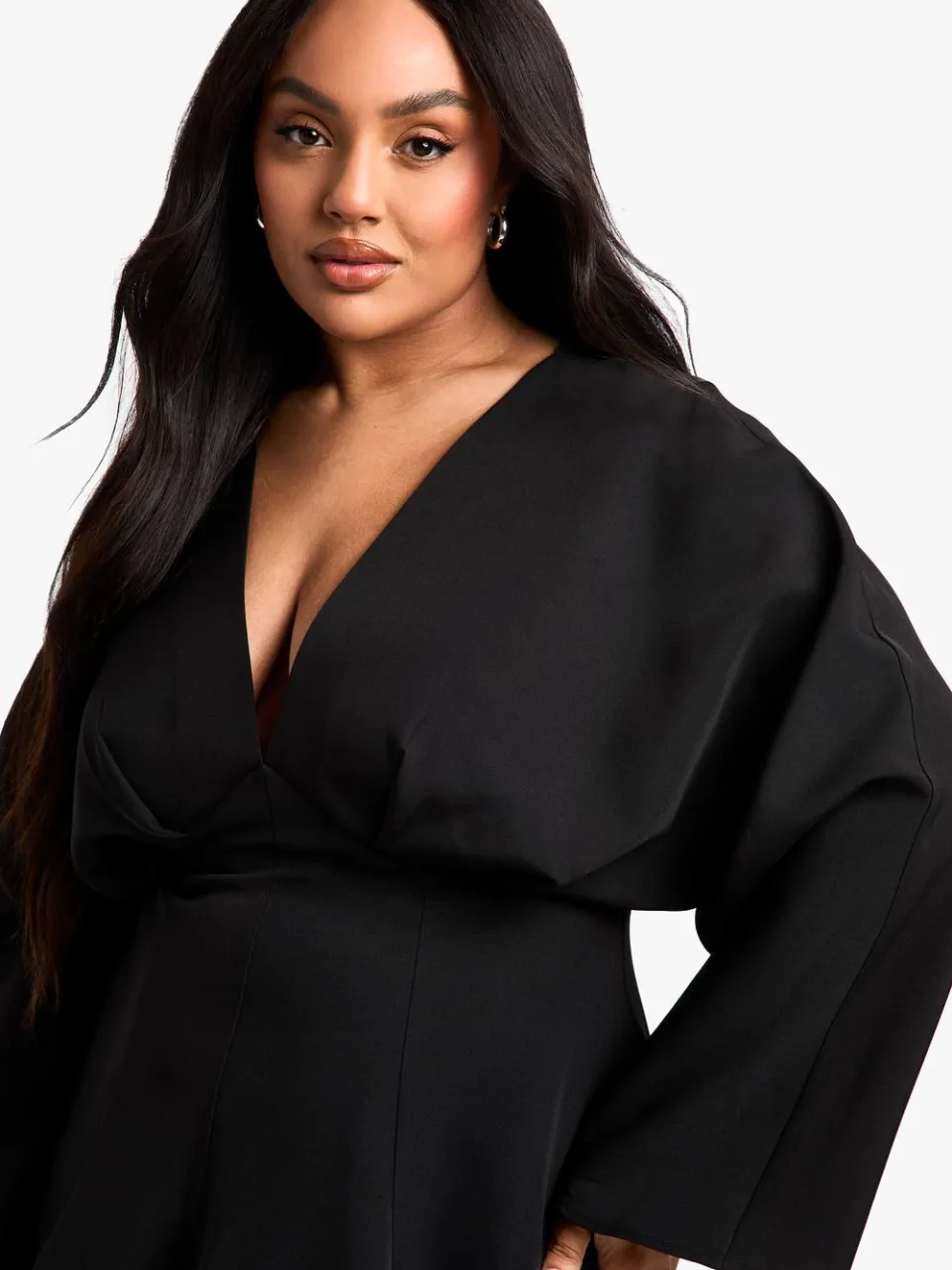 boohoo Dames Plus Geplooirde Rok, Lange Mouw Skaterjurk zwart, foto 4