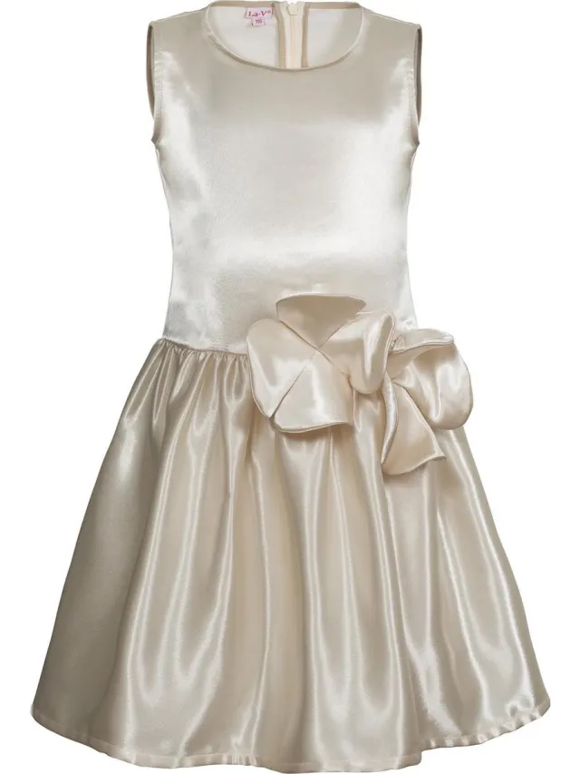 La V Feestelijke jurk met bloemen op de taille Cream - 128