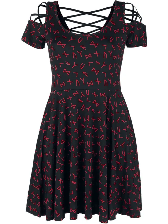 Black Premium by EMP Zwarte jurk met vetersluiting en runen - Dames