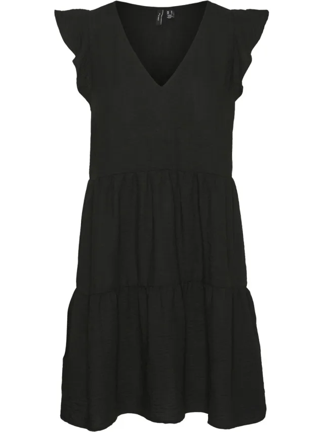 Vero Moda VMKITA SS FRILL V-NECK DRESS WVN EXP GA - Dames - Mini jurken Black