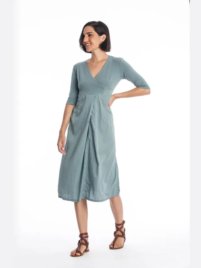 RAVENS VIEW IBIZA dames vegan Midi Jurk City Ls Chinois Groen