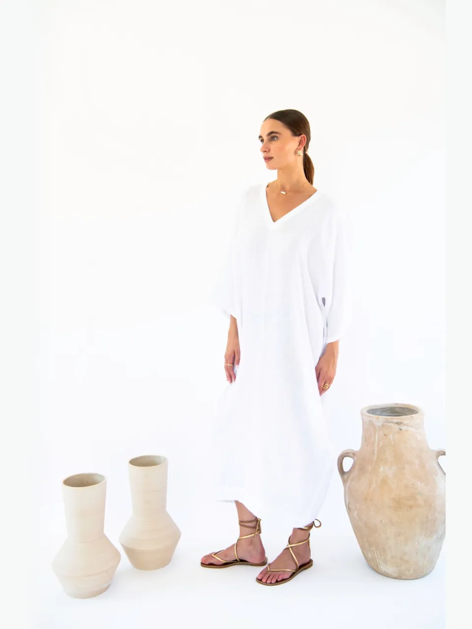 Neu Nomads dames vegan Kaftan Jurk Isla Wit, foto 2