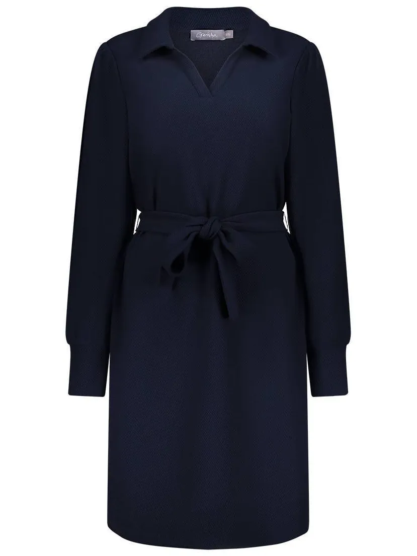 Geisha korte A-lijn jurk met ceintuur - donkerblauw, foto 2
