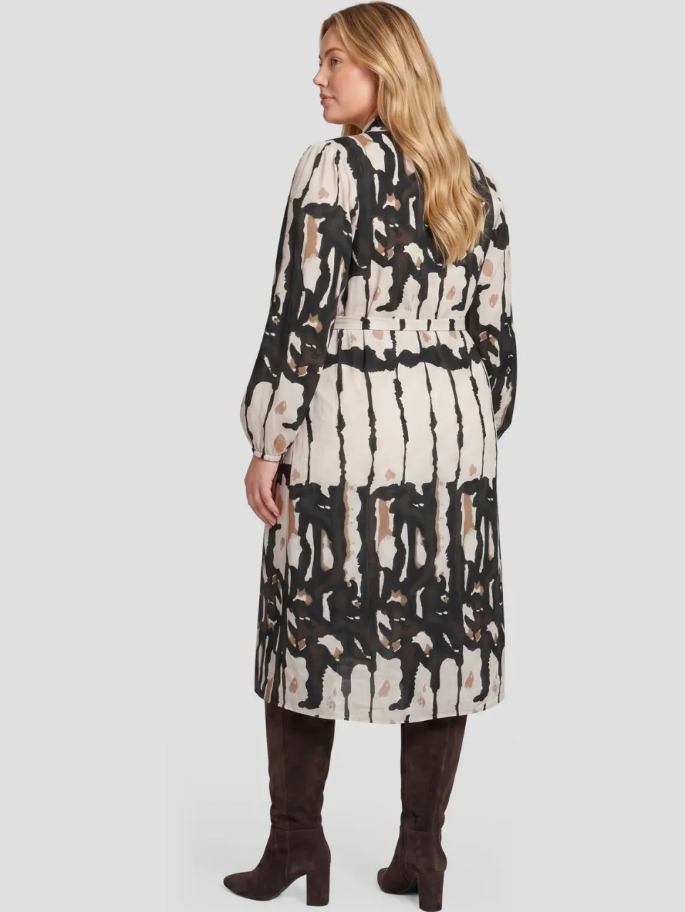 Exxcellent midi jurk Plus Size met ceintuur en print - bruin, foto 3