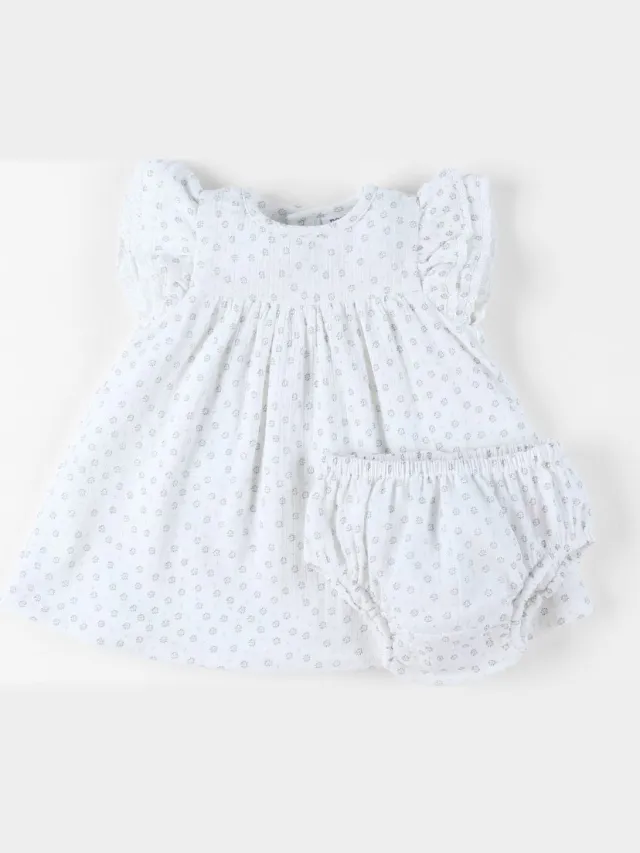 Noukie's Jurk met bloomer - Katoenen mousseline - 6maand 68 Creme