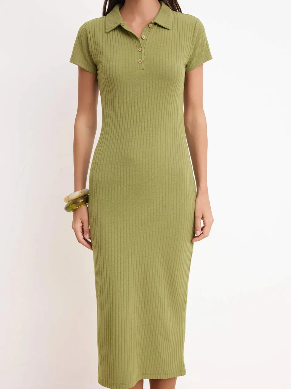 Trendyol TRENDYOLMİLLA Dames Groen Effen Midi Kort Casual Skater Jurken, foto 2