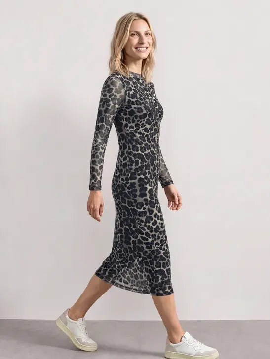Street One Midi-jurk met boothals en luipaardprint Zwart