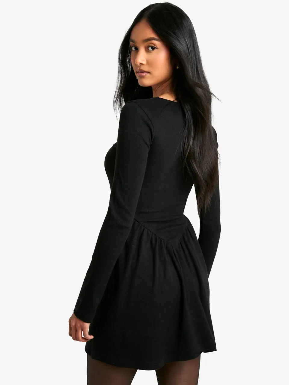 boohoo Dames Rib Dropped Hem Smock-jurk zwart, foto 2