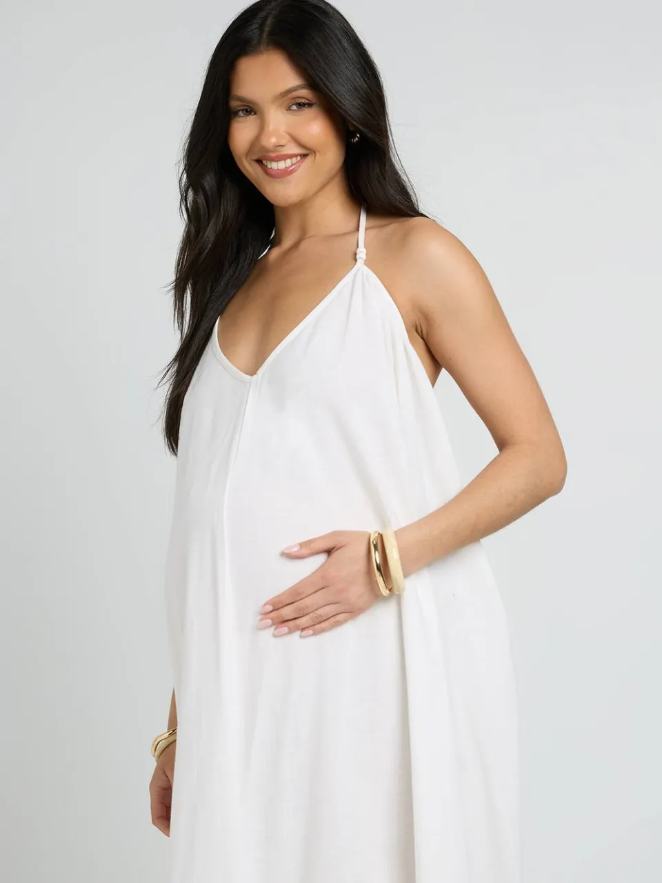 boohoo Dames Zwangerschaps Maxi Jurk Met Kralendetail En Strik Op Éen Schouder ecru, foto 4