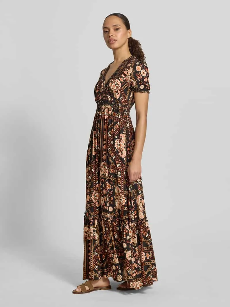 Apricot maxi-jurk van viscose met V-hals zwart, foto 3