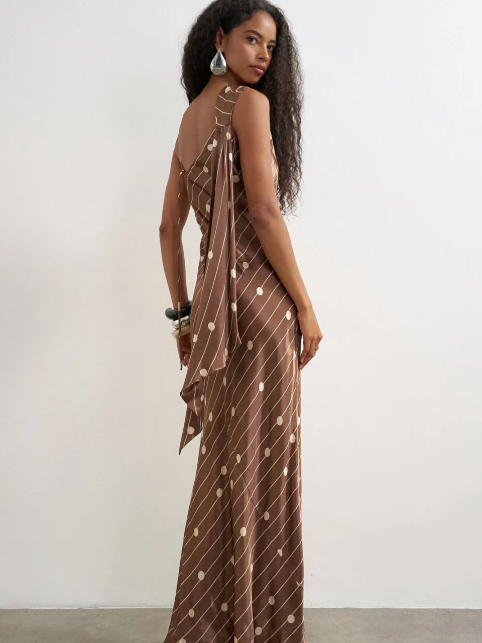 Topshop gestreepte maxi jurk met stippen - donkerbruin, foto 4