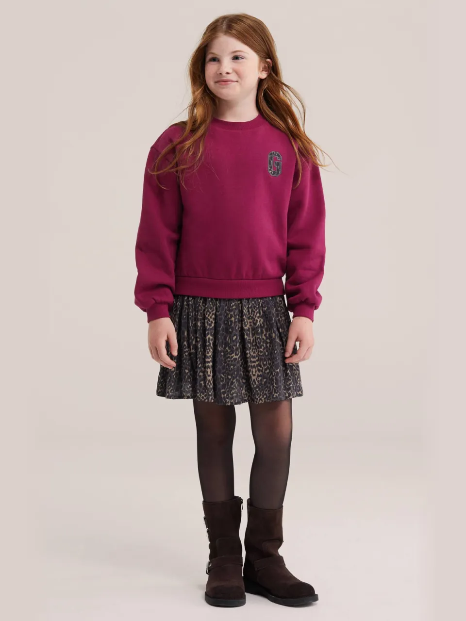 WE Fashion midi sweatjurk met panterprint roze roze/grijs