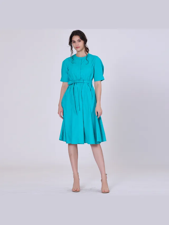 S&J Weekends A-lijn katoenen blouse-jurk Blauw