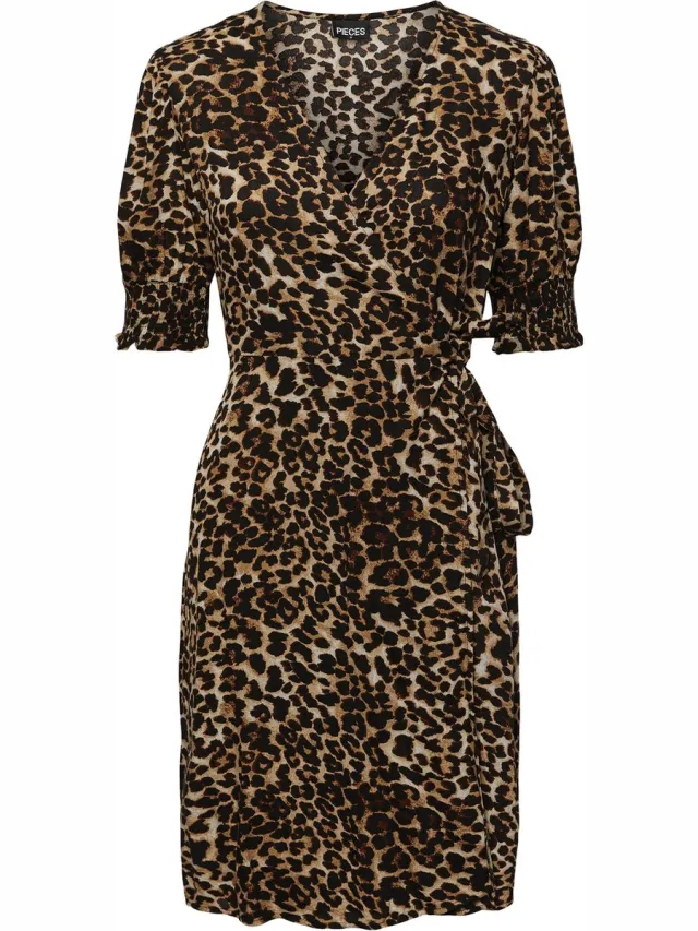 Pieces Jurk Pctala 2/4 Wrap Dress Noos Bc 17133694 Indian Tan/leo Dames Maat