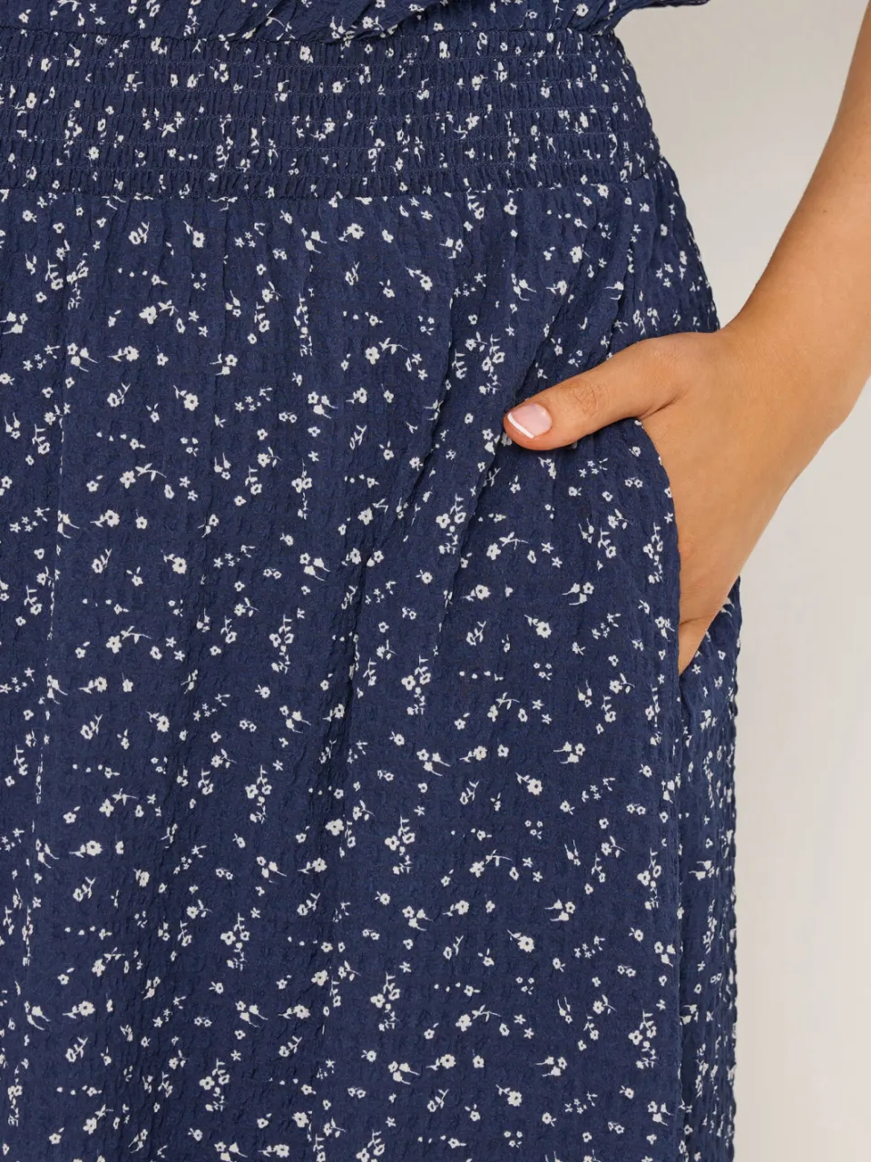 Yours Marineblauwe Smockjurk Met Fijne Bloemenprint-64, foto 3