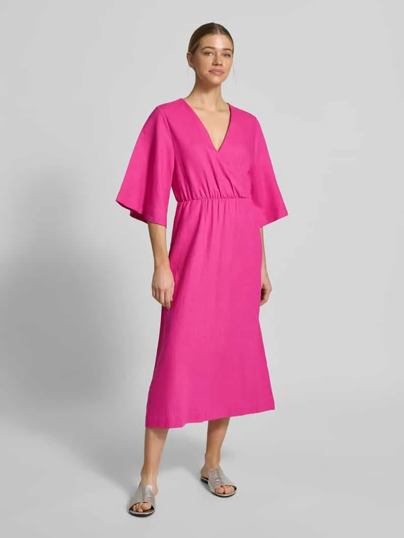 GUIDO MARIA KRETSCHMER WOMAN midi-jurk van linnenmix met kimonomouwen model 'Laura' Fuchsia
