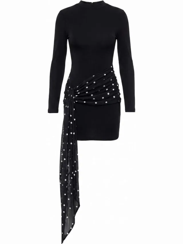 Trendyol TRENDYOLMİLLA Dames Zwart Effen Kort / Mini Lang Bodycon Jurken